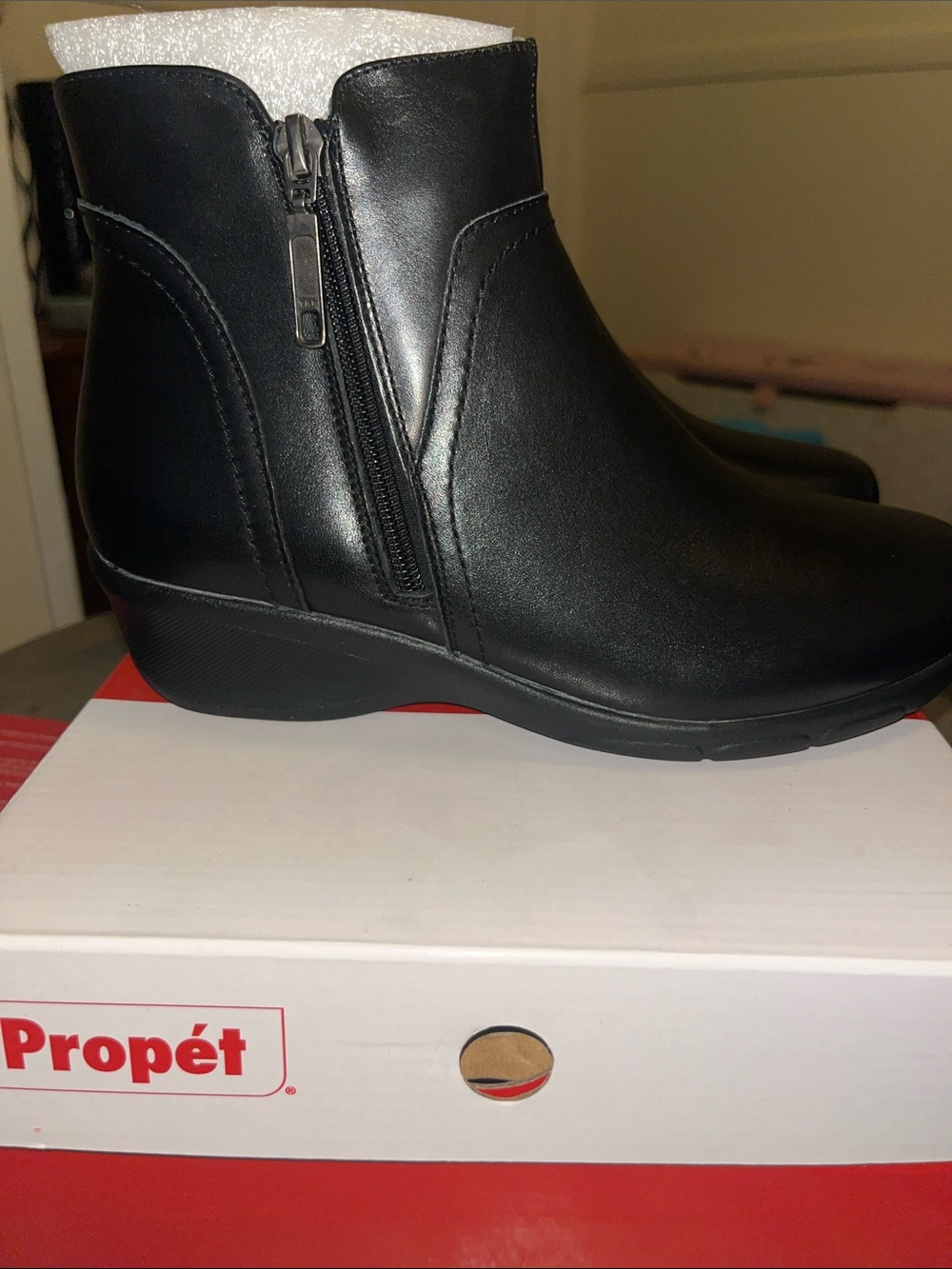 Propet Black Leather Side-Zip Ankle Booties